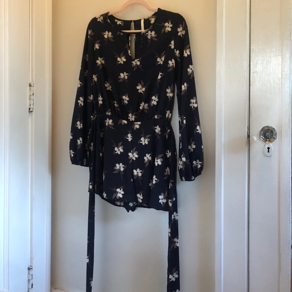 Navy floral backless romper
